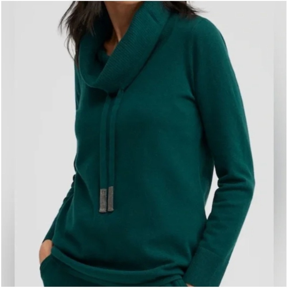 Chicos Cowl Neck Sweater Green Cashmere Blend‎ Size S